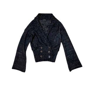 Vintage Y2K Black Metallic Cardigan Whimsygoth Bell Sleeve Mohair Blend XS/S